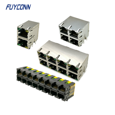 RJ45 à angle droit femelle Jack Connector, double connecteur modulaire de la couche RJ45 de carte PCB