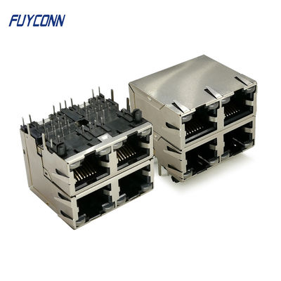 connecteur de Pin RJ45 de la carte PCB 32 des ports 2x2 4 avec la lumière verte jaune de LED