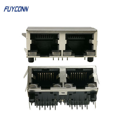 2 connecteur RJ45 femelle à angle droit de carte PCB de Pin des ports 16 avec l'isolateur de PBT
