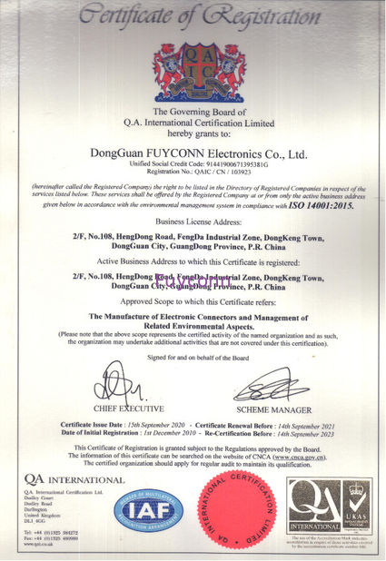 Chine Dongguan Fuyconn Electronics Co,.LTD Certifications